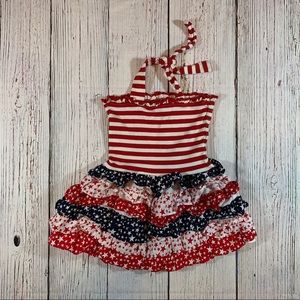 Girls Americana Tiered Smocked Bodice Halter Dress